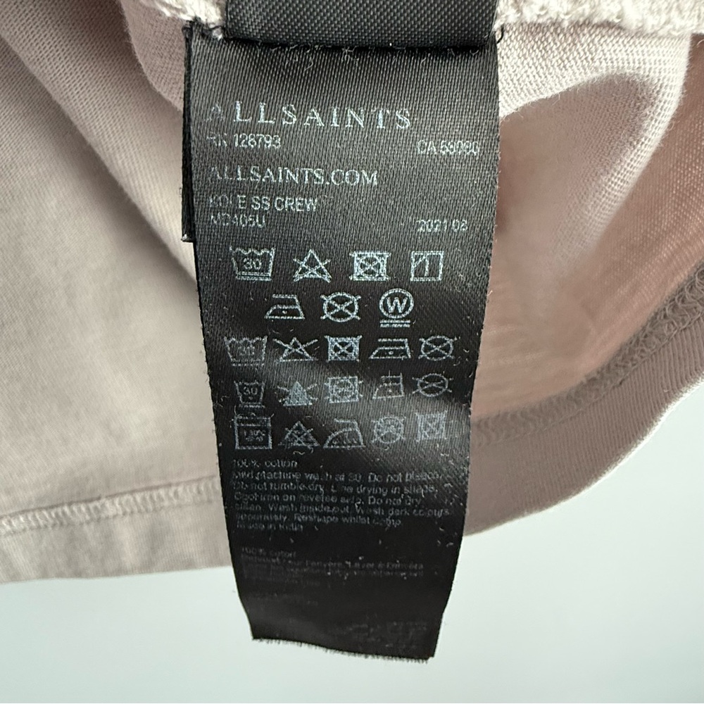 All Saints Kole SS Crew Oversized Ramskull Logo Tee Men's L 100% Cotton Beige - Picture 9 of 12